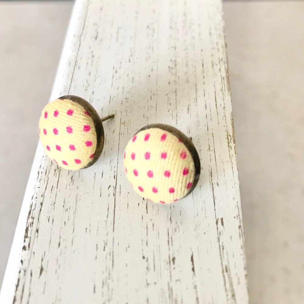 Yellow and pink polka dot earrings 3/15